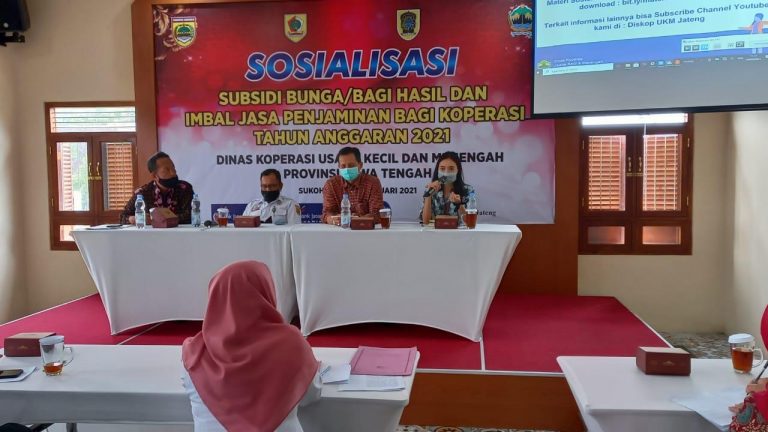 Sosialisasi subsidi bunga dan IJP bagi koperasi kab Sukoharjo dengan total peserta hadir 50 koperasi